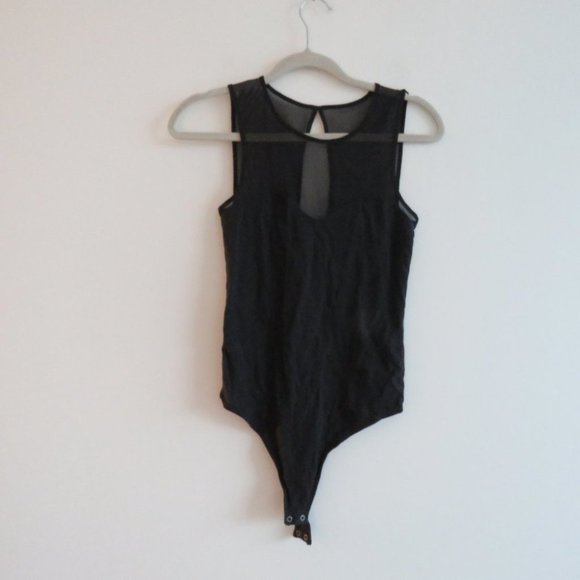 ABERCROMBIE & FITCH Black Mesh Top Sleeveless Bodysuit Minimalist Stretch Sz S - Picture 2 of 13